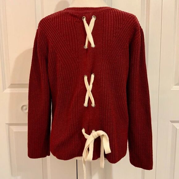 Harper Heritage Maroon Red Knit Long Sleeve Tie Back Sweater Medium - Picture 6 of 11